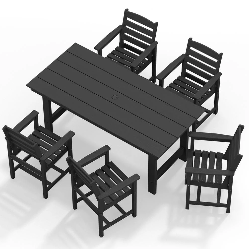 HDPE 7-Piece Plastic Rectangle Standard Height Outdoor Dining Set In Black 3 HDPE 7-Piece Plastic Rectangle Standard Height Outdoor Dining Set In Black - Image 3