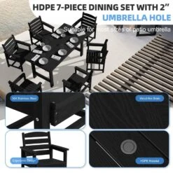 HDPE 7-Piece Plastic Rectangle Standard Height Outdoor Dining Set In Black 12 HDPE 7-Piece Plastic Rectangle Standard Height Outdoor Dining Set In Black -Jearey patio dining sets pejyczytz bk c3 1000
