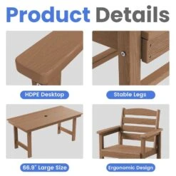 HDPE 7-Piece Plastic Rectangle Standard Height Outdoor Dining Set In Brown -Jearey patio dining sets pejyczytz br 1d 1000
