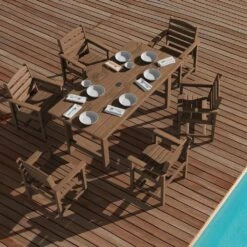 HDPE 7-Piece Plastic Rectangle Standard Height Outdoor Dining Set In Brown -Jearey patio dining sets pejyczytz br 4f 1000