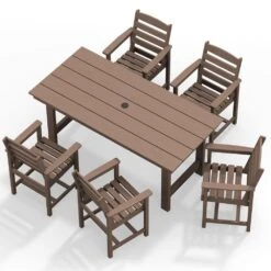 HDPE 7-Piece Plastic Rectangle Standard Height Outdoor Dining Set In Brown -Jearey patio dining sets pejyczytz br a0 1000