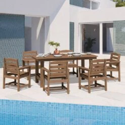 HDPE 7-Piece Plastic Rectangle Standard Height Outdoor Dining Set In Brown -Jearey patio dining sets pejyczytz br c3 1000