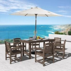HDPE 7-Piece Plastic Rectangle Standard Height Outdoor Dining Set In Coffee 17 HDPE 7-Piece Plastic Rectangle Standard Height Outdoor Dining Set In Coffee -Jearey patio dining sets pejyczytz co 31 1000