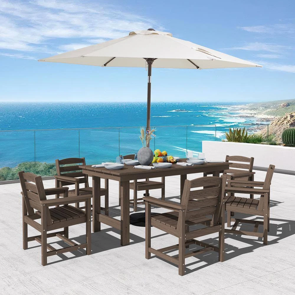 HDPE 7-Piece Plastic Rectangle Standard Height Outdoor Dining Set In Coffee 9 HDPE 7-Piece Plastic Rectangle Standard Height Outdoor Dining Set In Coffee - Image 9