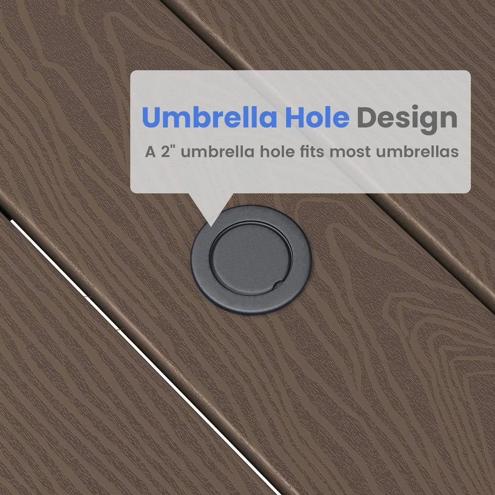 HDPE 7-Piece Plastic Rectangle Standard Height Outdoor Dining Set In Coffee 7 HDPE 7-Piece Plastic Rectangle Standard Height Outdoor Dining Set In Coffee - Image 7