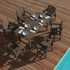 HDPE 7-Piece Plastic Rectangle Standard Height Outdoor Dining Set In Coffee 13 HDPE 7-Piece Plastic Rectangle Standard Height Outdoor Dining Set In Coffee -Jearey patio dining sets pejyczytz co 4f 1000