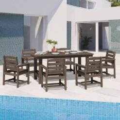 HDPE 7-Piece Plastic Rectangle Standard Height Outdoor Dining Set In Coffee 12 HDPE 7-Piece Plastic Rectangle Standard Height Outdoor Dining Set In Coffee -Jearey patio dining sets pejyczytz co c3 1000
