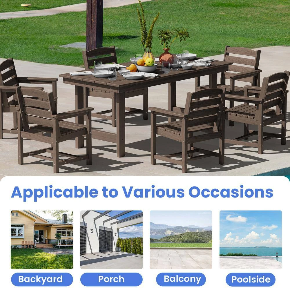 HDPE 7-Piece Plastic Rectangle Standard Height Outdoor Dining Set In Coffee 8 HDPE 7-Piece Plastic Rectangle Standard Height Outdoor Dining Set In Coffee - Image 8