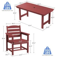 HDPE 7-Piece Plastic Rectangle Standard Height Outdoor Dining Set In Dark Red -Jearey patio dining sets pejyczytz dr 66 1000