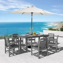 HDPE 7-Piece Plastic Rectangle Standard Height Outdoor Dining Set In Gray -Jearey patio dining sets pejyczytz gy 31 1000