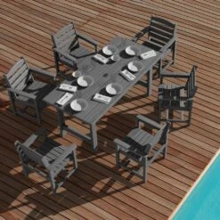 HDPE 7-Piece Plastic Rectangle Standard Height Outdoor Dining Set In Gray -Jearey patio dining sets pejyczytz gy 4f 1000