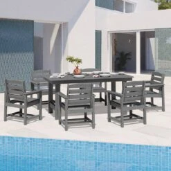 HDPE 7-Piece Plastic Rectangle Standard Height Outdoor Dining Set In Gray -Jearey patio dining sets pejyczytz gy c3 1000