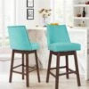 29.53 In Back Swivel Velvet Peacock Blue Bar Stool With Rubber Wood Frame (Set Of 2)