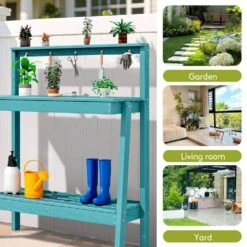45.5 In. H X 34.8 In. W X 17.7 In. D Peacock Blue HDPE Potting Bench Table, Multi-Purpose Plant And Storage Shelf -Jearey peacock blue jearey potting benches and tables jyyygzt kql 1f 1000