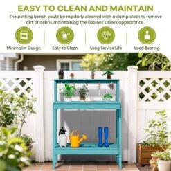 45.5 In. H X 34.8 In. W X 17.7 In. D Peacock Blue HDPE Potting Bench Table, Multi-Purpose Plant And Storage Shelf -Jearey peacock blue jearey potting benches and tables jyyygzt kql 76 1000