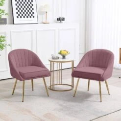 Biscuit Pink Upholstered Outdoor Dining Chair With Tufted Back (Set Of 2) -Jearey pink jearey dining chairs e011 02sc pk 31 1000