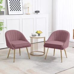 Biscuit Pink Upholstered Outdoor Dining Chair With Tufted Back (Set Of 2)