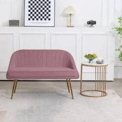 Modern 48 In. Golden Base Velvet Tufted 2-Seats Pink Loveseat Sofa For Living Room Furniture Sets -Jearey pink jearey loveseats e15sry hd pk 31 1000