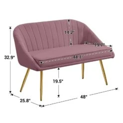 Modern 48 In. Golden Base Velvet Tufted 2-Seats Pink Loveseat Sofa For Living Room Furniture Sets -Jearey pink jearey loveseats e15sry hd pk 66 1000