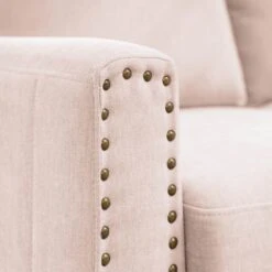 Sanfe 57 In. Pink Solid Fabric 2-Seat Loveseat With Nailhead 11 Sanfe 57 In. Pink Solid Fabric 2-Seat Loveseat With Nailhead -Jearey pink jearey loveseats sfrm 2 pink 1f 1000