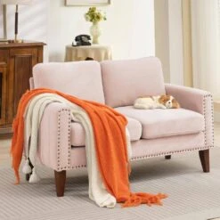 Sanfe 57 In. Pink Solid Fabric 2-Seat Loveseat With Nailhead 13 Sanfe 57 In. Pink Solid Fabric 2-Seat Loveseat With Nailhead -Jearey pink jearey loveseats sfrm 2 pink 31 1000