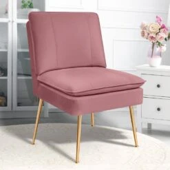 Pink 1-Piece Armless Upholstered Leisure Tight Back Accent Side Chair With Cushion -Jearey pink jearey ottomans e11xxy hd pk 1f 1000