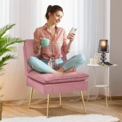 Pink 1-Piece Armless Upholstered Leisure Tight Back Accent Side Chair With Cushion -Jearey pink jearey ottomans e11xxy hd pk 31 1000
