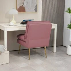 Pink 1-Piece Armless Upholstered Leisure Tight Back Accent Side Chair With Cushion -Jearey pink jearey ottomans e11xxy hd pk 44 1000