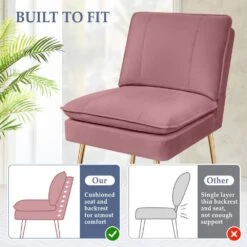 Pink 1-Piece Armless Upholstered Leisure Tight Back Accent Side Chair With Cushion -Jearey pink jearey ottomans e11xxy hd pk c3 1000