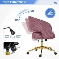 Pink Modern Swivel And Adjustable Task Chair Tufted Office Chair With Gold Base -Jearey pink jearey task chairs e31bgy hd pk 1f 1000