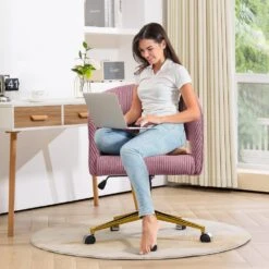 Pink Modern Swivel And Adjustable Task Chair Tufted Office Chair With Gold Base -Jearey pink jearey task chairs e31bgy hd pk 31 1000