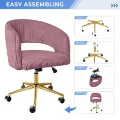 Pink Modern Swivel And Adjustable Task Chair Tufted Office Chair With Gold Base -Jearey pink jearey task chairs e31bgy hd pk 44 1000