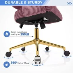 Pink Modern Swivel And Adjustable Task Chair Tufted Office Chair With Gold Base -Jearey pink jearey task chairs e31bgy hd pk 4f 1000