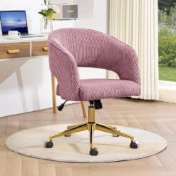 Pink Modern Swivel And Adjustable Task Chair Tufted Office Chair With Gold Base