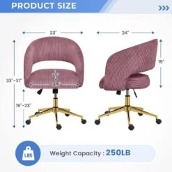 Pink Modern Swivel And Adjustable Task Chair Tufted Office Chair With Gold Base -Jearey pink jearey task chairs e31bgy hd pk c3 1000