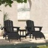 Outdoor HIPS Plastic Patio Chat Set Black Adirondack Chairs With Side Table And Folding Ottoman Set Of 5-Piece