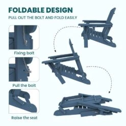 Outdoor HIPS Plastic Patio Chat Set Navy Adirondack Chairs With Side Table And Folding Ottoman Set Of 5-Piece -Jearey plastic adirondack chairs 5jtqwy blue fa 1000