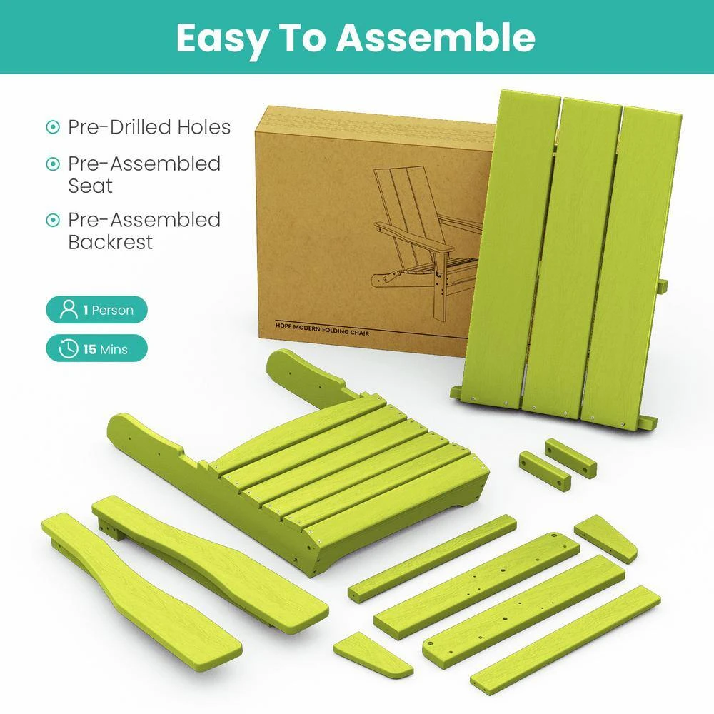 Apple Green Classic Folding HDPE Plastic Adirondack Chair (1-Pack) 5 Apple Green Classic Folding HDPE Plastic Adirondack Chair (1-Pack) - Image 5