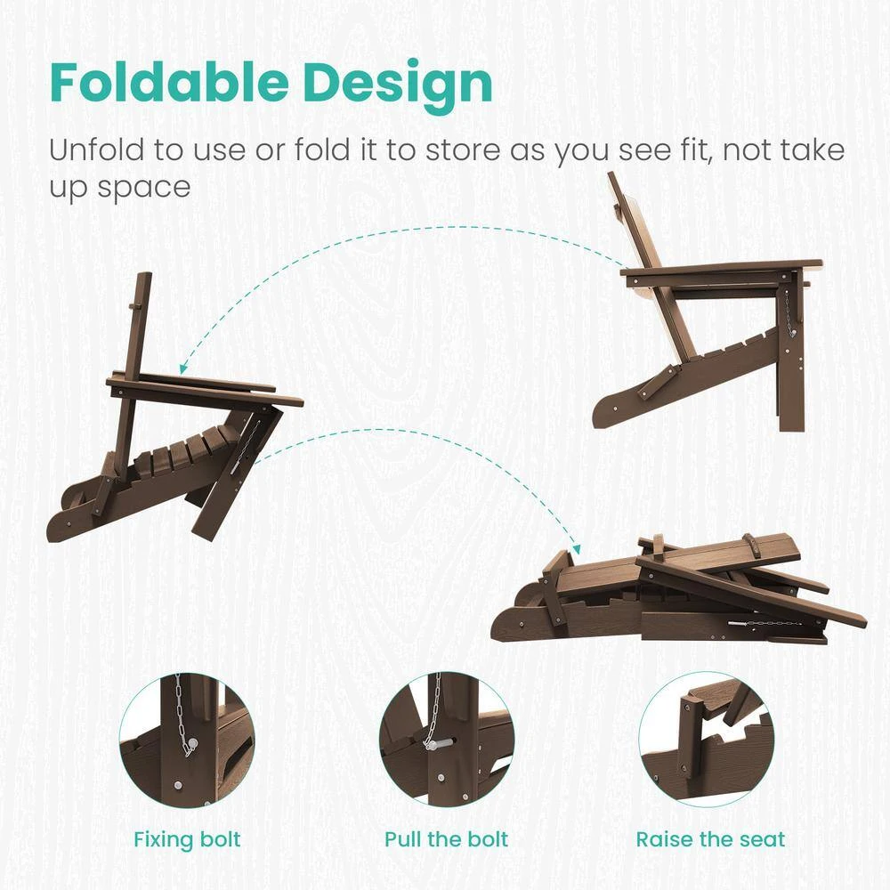 Brown Classic Folding HDPE Plastic Adirondack Chair 3 Brown Classic Folding HDPE Plastic Adirondack Chair - Image 3