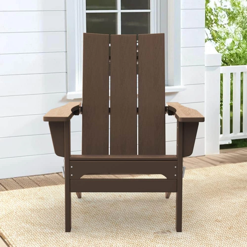 Brown Classic Folding HDPE Plastic Adirondack Chair 1 Brown Classic Folding HDPE Plastic Adirondack Chair