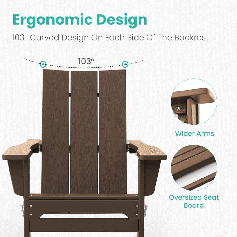 Brown Classic Folding HDPE Plastic Adirondack Chair 2 Brown Classic Folding HDPE Plastic Adirondack Chair - Image 2