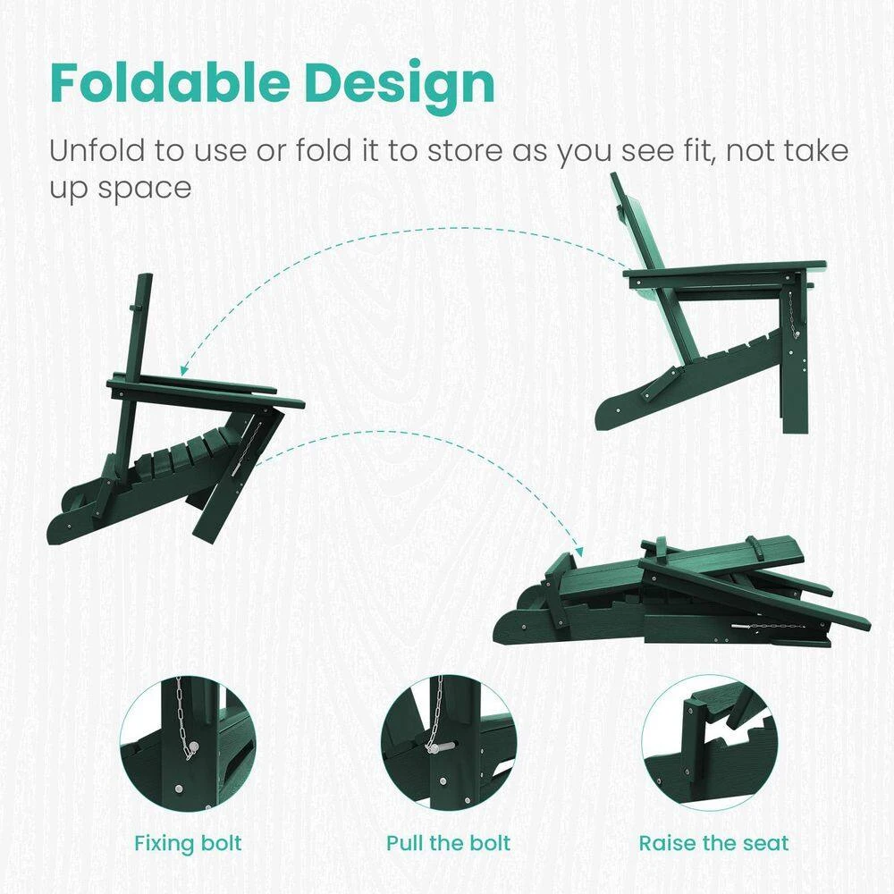 Dark Green Classic Folding HDPE Plastic Adirondack Chair (1-Pack) 3 Dark Green Classic Folding HDPE Plastic Adirondack Chair (1-Pack) - Image 3