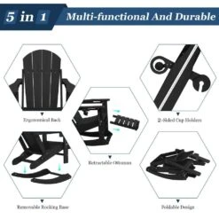 6-in-1 Multi-functional Black Plastic Folding Rocking Adirondack Chair With Dual Cup Holders And Retractable Ottoman 16 6-in-1 Multi-functional Black Plastic Folding Rocking Adirondack Chair With Dual Cup Holders And Retractable Ottoman -Jearey plastic adirondack chairs pe dgn black 1f 1000