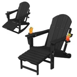 6-in-1 Multi-functional Black Plastic Folding Rocking Adirondack Chair With Dual Cup Holders And Retractable Ottoman 21 6-in-1 Multi-functional Black Plastic Folding Rocking Adirondack Chair With Dual Cup Holders And Retractable Ottoman -Jearey plastic adirondack chairs pe dgn black 31 1000