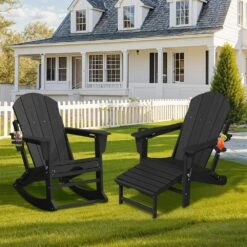 6-in-1 Multi-functional Black Plastic Folding Rocking Adirondack Chair With Dual Cup Holders And Retractable Ottoman 14 6-in-1 Multi-functional Black Plastic Folding Rocking Adirondack Chair With Dual Cup Holders And Retractable Ottoman -Jearey plastic adirondack chairs pe dgn black c3 1000