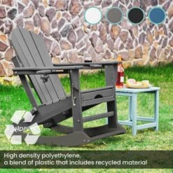 6-in-1 Multi-functional Gray Plastic Folding Rocing Adirondack Chair With Dual Cup Holders And Retractable Ottoman -Jearey plastic adirondack chairs pe dgn gray 31 1000