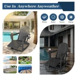 6-in-1 Multi-functional Gray Plastic Folding Rocing Adirondack Chair With Dual Cup Holders And Retractable Ottoman -Jearey plastic adirondack chairs pe dgn gray 76 1000