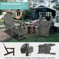 6-in-1 Multi-functional Gray Plastic Folding Rocing Adirondack Chair With Dual Cup Holders And Retractable Ottoman -Jearey plastic adirondack chairs pe dgn gray d4 1000