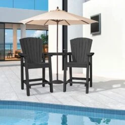 HDPE Plastic Tall Adirondack Chair (Set Of 2) Outdoor Barstools With Connecting Tray In Black -Jearey plastic adirondack chairs pe srgjy black 31 1000
