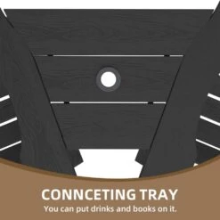 HDPE Plastic Tall Adirondack Chair (Set Of 2) Outdoor Barstools With Connecting Tray In Black -Jearey plastic adirondack chairs pe srgjy black 4f 1000